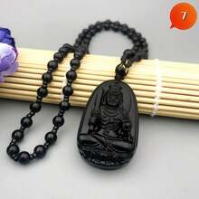 1 件仿黑曜石吊墜項鍊,附 8 個守護神/十二生肖情侶毛衣鏈 - 黑色 - 查看 10