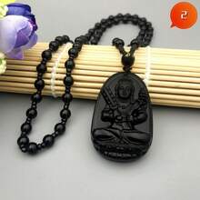 1 件仿黑曜石吊墜項鍊,附 8 個守護神/十二生肖情侶毛衣鏈 - 黑色 - 查看 5