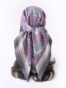 1條女士仿真絲斜紋印花時尚百搭絲巾方巾包頭巾髮飾裝飾圍巾戶外沙灘巾日常穿搭絲巾