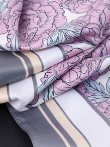 1條女士仿真絲斜紋印花時尚百搭絲巾方巾包頭巾髮飾裝飾圍巾戶外沙灘巾日常穿搭絲巾