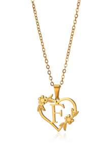 1pc Fashionable Stainless Steel Alphabet & Heart & Flower Design Necklace, Suitable For Women's Parties And Festivals, Jewelry Gift Valentines,Mom,Mother,Mother's Day,Gift