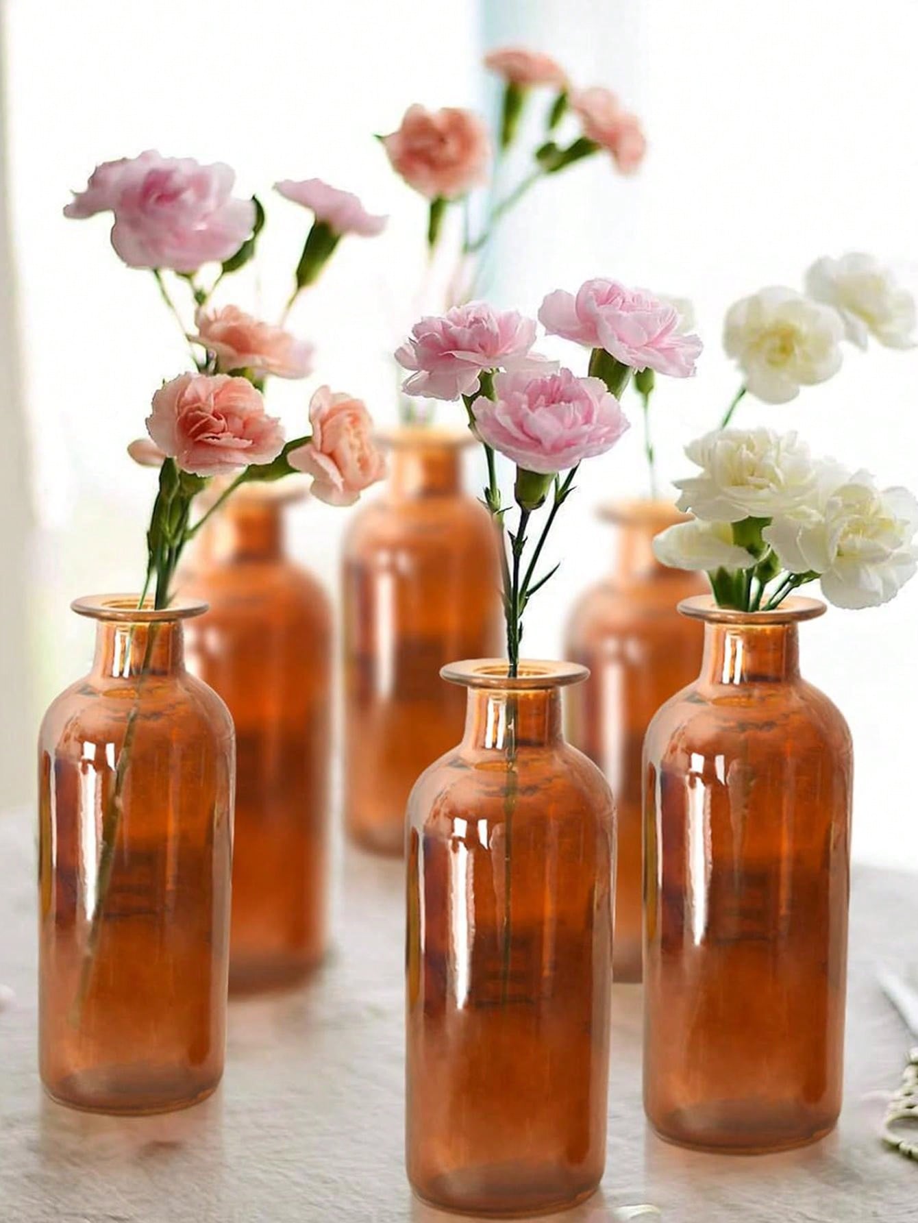 Amber Glass Bud Vase, 1 Pack 8 Oz Living Bud Vases, Small Vases for