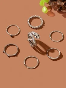 7pcs Minimalist Gold Silver Knuckle Stackable Snake Finger Midi Rings set Party Decoration for Women - set of rings - View 9