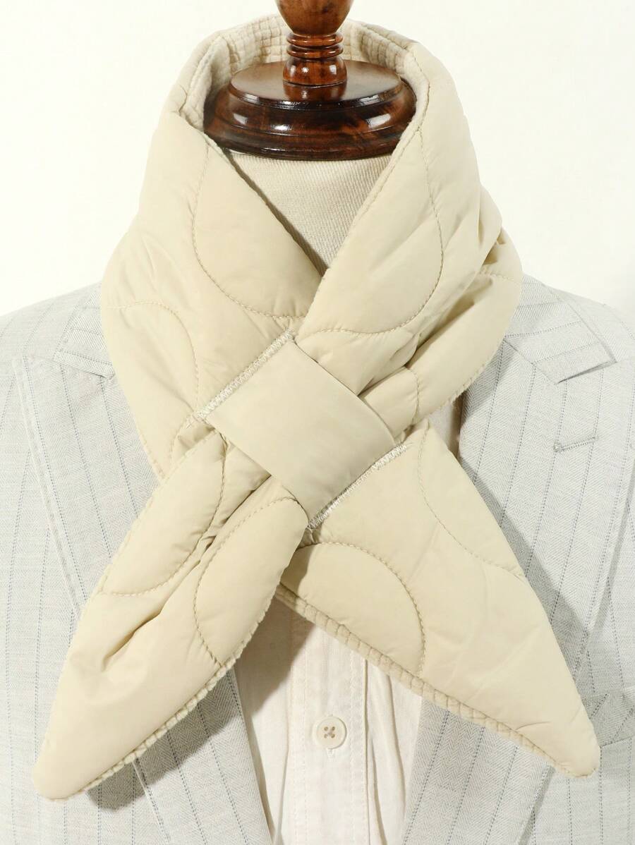 1 件男士時尚純色加厚護頸保暖羽絨圍巾,適合秋冬日常穿著 - 米色 - 查看 1