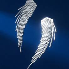 1 對新款新娘婚紗耳環,時尚潮流別針耳環,長女吊墜耳環,全水鑽 - 銀色 - 查看 3