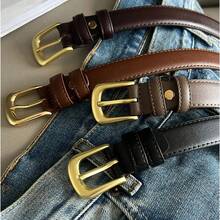 1pc Ladies' Fashionable All-match Belt With Gold Buckle, Suitable For Daily Wear - Brown - View 2