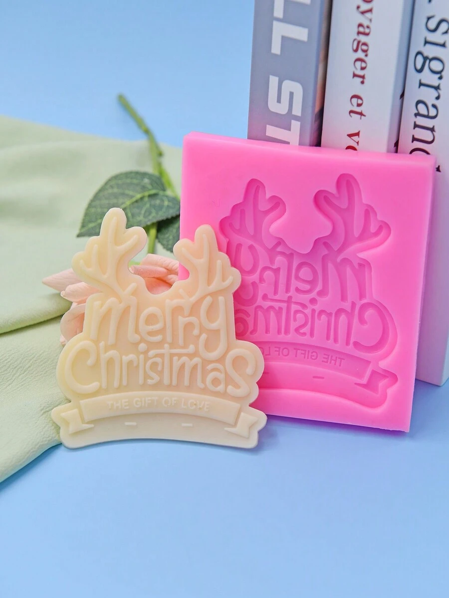 1入組聖誕馴鹿鹿角形矽膠模具,適用於字母設計 - 粉色 - 查看 1