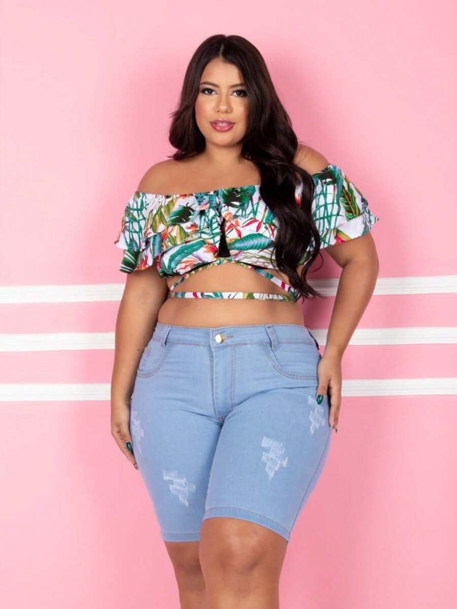 Plus Size Shorts - 藍色 - 查看 1