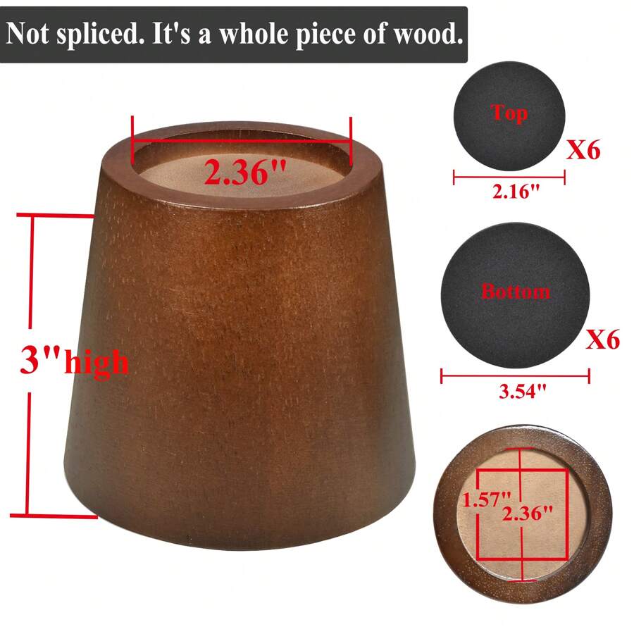 Wooden Furniture Risers 3 Inch Tapered Bed Risers Set of 6, Heavy Duty