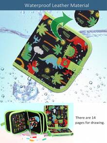 14頁畫板兒童可重復塗鴉書與12支水彩筆,防水彈性繪畫板,幼兒、學齡前儿童活动玩具,藝術旅行套裝,公路旅行車載遊戲寫作繪畫工具箱 - 綠色 - 查看 9