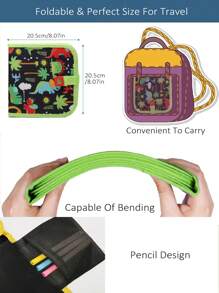 14頁畫板兒童可重復塗鴉書與12支水彩筆,防水彈性繪畫板,幼兒、學齡前儿童活动玩具,藝術旅行套裝,公路旅行車載遊戲寫作繪畫工具箱 - 綠色 - 查看 6