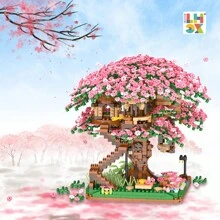 1盒2008塊聯盟創意櫻花小屋積木diy玩具禮品裝飾模型 - 粉色 - 查看 2