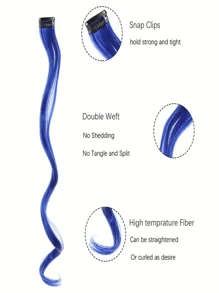 2pcs/set Colorful Party Highlights Synthetic Hair Extensions, Curly Wavy Clips-in Stripes Hairpieces For Girls - Blue - View 2