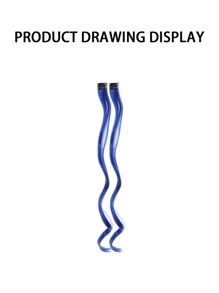 2pcs/set Colorful Party Highlights Synthetic Hair Extensions, Curly Wavy Clips-in Stripes Hairpieces For Girls - Blue - View 4