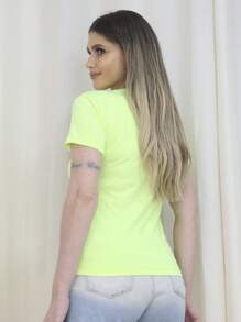 短袖女款棉質印花t恤 - 薄荷綠 - 查看 4