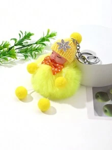 1pc Yellow Hat & Fluffy Ball Doll Decor Keychain - Yellow - View 2