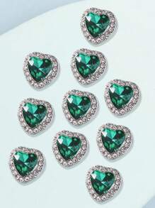 10入組合金心形鑲嵌水鑽指甲藝術裝飾