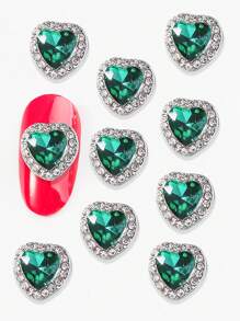 10入組合金心形鑲嵌水鑽指甲藝術裝飾