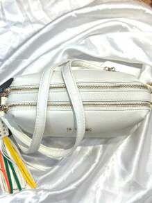 時尚現代的2個間隔式女性斜肩袋 - 白色 - 查看 3