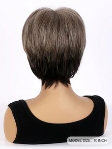10inch Short Brown Synthetic Fiber Bob Style Wig With Side Swept Bangs For Women's Daily Use - Multicolor - View 5