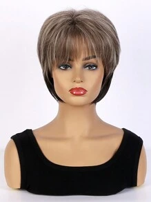 10inch Short Brown Synthetic Fiber Bob Style Wig With Side Swept Bangs For Women's Daily Use - Multicolor - View 2