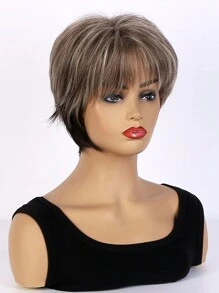 10inch Short Brown Synthetic Fiber Bob Style Wig With Side Swept Bangs For Women's Daily Use - Multicolor - View 3