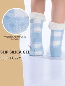 Mùa Đông Nam & Của phụ nữ Ấm áp Lông cừu san hô In Trong nhà Giày ống , Và Im lặng Dép đi trong nhà Đối với Yoga - Màu xanh nhạt - Xem 2