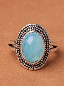 1 件锌合金镀复古银和仿浅蓝色树脂戒指，多种颜色可选