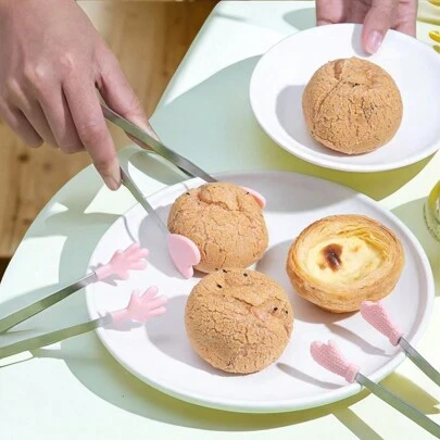 3个/6个粉色防滑不锈钢食物夹可爱掌套心形烧烤牛排夹钳，餐厅水果沙拉夹，家用面包夹，冰块夹，咖啡方糖夹，硅胶冰块夹耐热食物夹，厨房小工具和配件，适合家庭烹饪、夏季、夏季套装、户外、露营、情人节派对、家居装饰、家居礼品