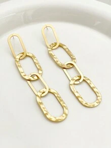 Mazuer 1對18k金色復古時尚夸張橢圓形和流蘇串聲明耳環,適用於約會,禮品,派對,日常穿著,工作 - 金色 - 查看 2