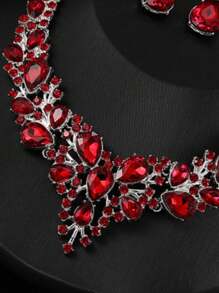 2 Piezas / Set Conjunto De Collar Y Aretes De Cristal Con Incrustaciones De Pedrería De Aleación Para Mujeres, Accesorios De Vestido De Novia De Noche Exagerados Para Bodas Y Fiestas