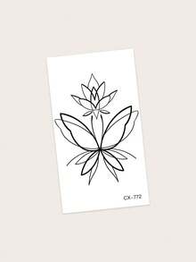 1 Pieza Tatuaje Temporal Lavable De Pvc Con Estilo Minimalista De Loto, Mariposas Y Diseños De Arte De Línea, Impermeable Y Resistente Al Sudor, Adecuado Para Uso Diario De Moda - Negro - Ver 2