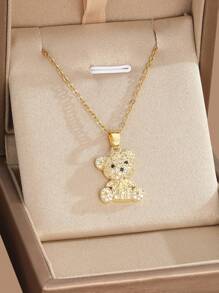 1個可愛迷人的鑽石熊吊墜不銹鋼項鍊,適用於女孩優雅而甜美的假日聚會珠寶禮物,可以日常佩戴裝飾