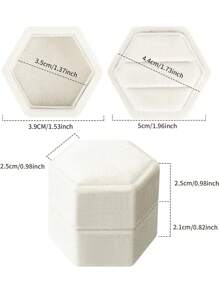 1入六面絨面雙環展示底座戒指盒,可拆卸蓋子,用於訂婚、婚禮、儀式、攝影、紀念品、新娘、六角形、雙環盒子