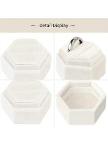 1入六面絨面雙環展示底座戒指盒,可拆卸蓋子,用於訂婚、婚禮、儀式、攝影、紀念品、新娘、六角形、雙環盒子