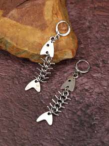 女性座墊魚骨&荊棘造型耳環 - 銀色 - 查看 3