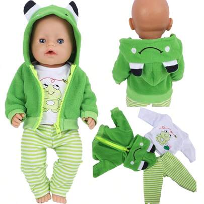 Set de 3 piezas de ropa para muñeca con diseño de rana, para muñecas recién nacidas de 17-18 pulgadas y muñecas de 43-45 cm. Excelente regalo de Navidad para niños (muñeca no incluida), decoración del hogar, ropa de muñeca, baño de muñeca, muñecas>Navidad