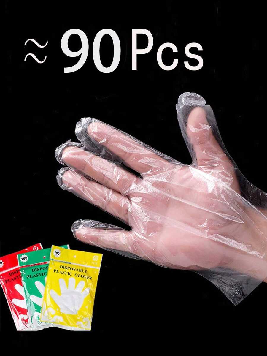 約 90 件一次性食品和通用手套,透明顏色,適合美容、家居、清潔和衛生用途。誤差範圍:±10 - 彩色 - 查看 1