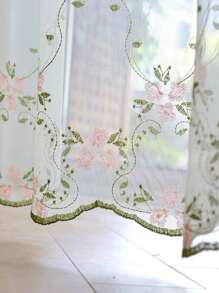 1pc Pastoral Little Pink Flower Embroidery Sheer Curtains For Daughters Bedroom Vintage Floral Lace Voile Drapes Window Treatment Nursery Decor