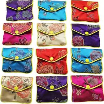12pcs Jewelry Silk Purse Pouch, Jewellery Gift Bags, Multiple Colors (Random Color) Mini Makeup Bag Glasses Case Holder Organizer Storage Eyeglass Case Protective Case Glasses Bag Sunglasses Pouch For Travel Vacation Cruise Summer Holiday Travelling Bag Travel Stuff Essentials For College Dorm Home School Travel Kit
