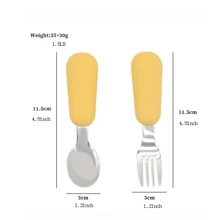 2pcs Toddler Tableware Set, Children's Utensils With Silicone Handles, Baby Stainless Steel Spoon & Fork, Dishwasher Friendly - Blue - View 7