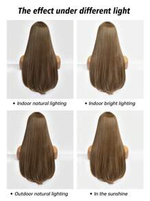 Black Long Straight Wigs For Women, Natural Black Synthetic Wigs With Bangs, Elegant Beautiful Natural Looking Heat Resistant Synthetic Wig Daily Party Use - 亞麻棕 - 查看 6