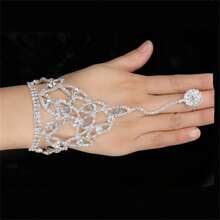 最新款時尚鑲有鑽石的手鍊,帶戒指和拉丁舞手鍊,適合女性混搭風格 - 銀色 - 查看 4