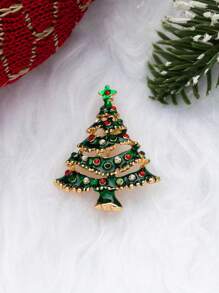 1個合金鑲嵌水鑽聖誕主題胸針,聖誕老人,馴鹿,鈴鐺,聖誕樹造型,創意節日服裝配件 - 彩色 - 查看 17