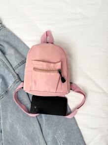 1只純色尼龍布時尚極簡多功能迷你背包 - 粉色 - 查看 4