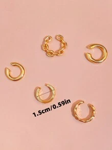 個性化金色葉子中空多層耳環c型耳夾創意簡約不用穿耳洞的耳骨夾五件套裝 - 金色 - 查看 5