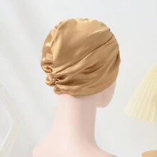 1 件純色優雅舒適絲質髮套帽帶雙結和鬆緊帶女式,適合洗臉、化妝、運動 - 卡其色 - 查看 3