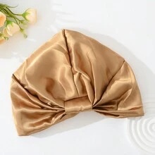 1 件純色優雅舒適絲質髮套帽帶雙結和鬆緊帶女式,適合洗臉、化妝、運動 - 卡其色 - 查看 4