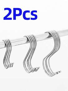 2 piezas gancho en forma de S de acero inoxidable, ganchos para colgar en forma de S para ropa de baño de cocina, gancho colgante de Metal multifuncional - Plateado - Ver 1