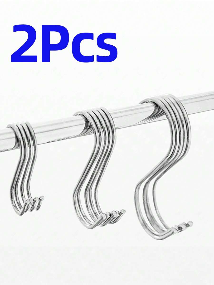 2 piezas gancho en forma de S de acero inoxidable, ganchos para colgar en forma de S para ropa de baño de cocina, gancho colgante de Metal multifuncional - Plateado - Ver 1